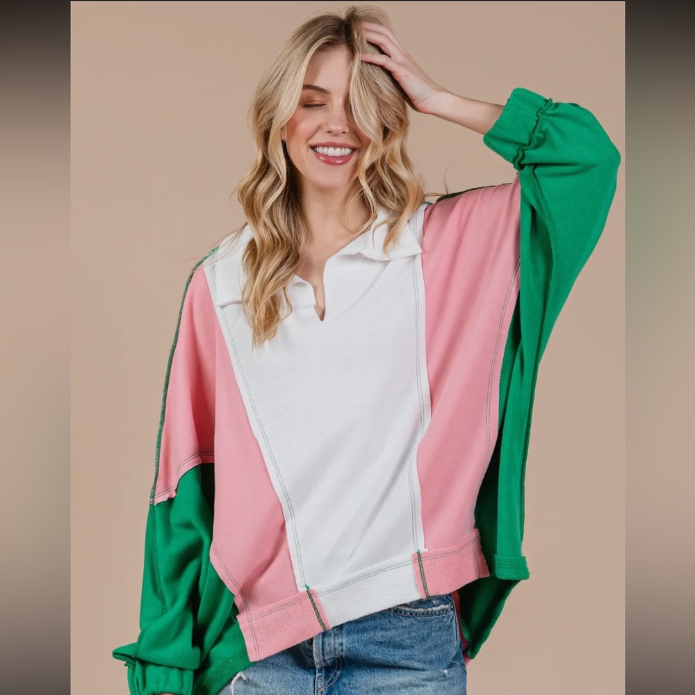 Contrast Collared Oversized Sweatshirt - Picture 3 of 7
